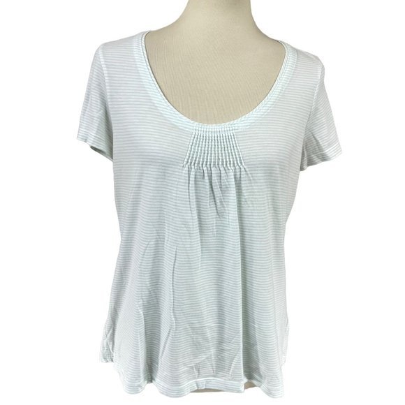 Talbots Women's Light Green Striped Semi Sheer Short‎ Sleeve Shirt Top Blouse M - Picture 3 of 10